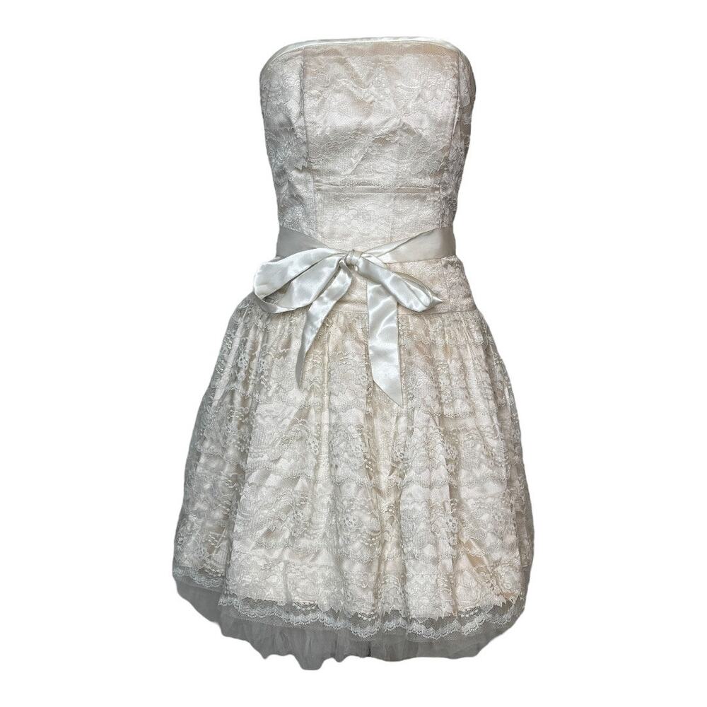 Gunne Sax Vintage Champagne Beige Dress Victorian Lace Satin Gothic Punk XS 5 6